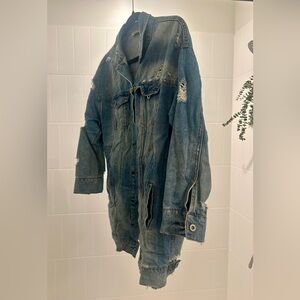 Distressed Oversized Jeans Blue Denim Jacket